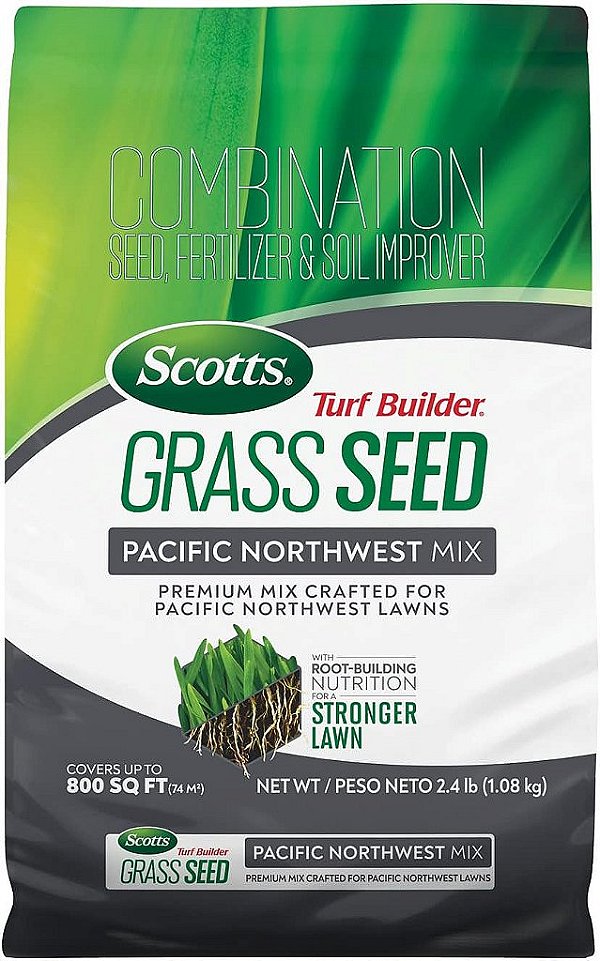 Scotts Turf Builder Semente de Grama Mistura do Noroeste do Pacífico com Fertilizante e Melhorador de Solo, Mix Premium, 2,4 lbs.