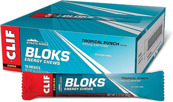 Blocos CLIF - Sabor de Ponche Tropical com Cafeína - Balas de Energia - Sem OGM - Baseado em Plantas - Combustível Rápido para Ciclismo e Corrida - Carboidratos e Eletrólitos Rápid