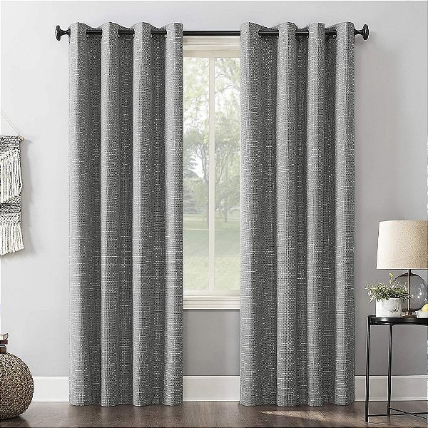 Painel de cortina com ilhós Sun Zero Brooks Burlap Weave Thermal Extreme Total Blackout, 52 x 84, Cinza
