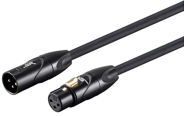 Cabo Monoprice XLR Macho para XLR Fêmea - Microfone e Interconexão, Banhado a Ouro, 16AWG, 25 Pés, Preto - Série Stage Right