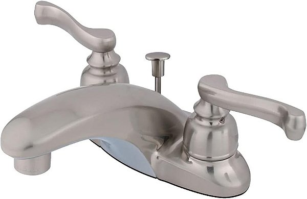 Torneira para banheiro Kingston Brass KB8628FL Royale com dreno pop-up de latão, 4, níquel escovado.