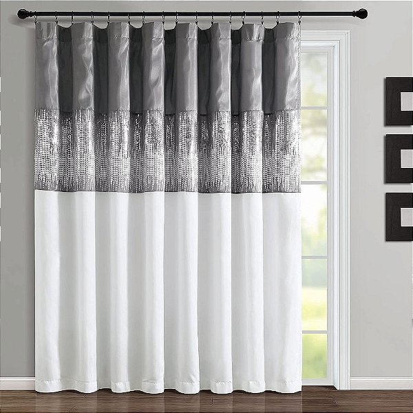 Painel de Cortina Lush Decor Night Sky - Único - Elegante Lantejoulas de Duas Cores, Brilho Glamoroso & Design Moderno de Bloco de Cores - 100 L x 84 A, Cinza
