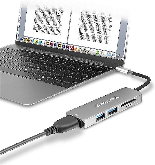 Concentrador multimídia USB Tipo-C Aluratek (AUMC0302F) e leitor de cartão com HDMI