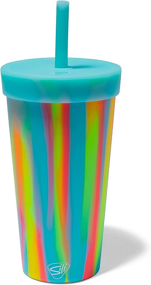 Silipint: Copo de Silicone 22oz com Canudo: Açúcar Apressado - Copo Inquebrável, Flexível, Quente/Frio, Tampa Hermética, Cor Temporada