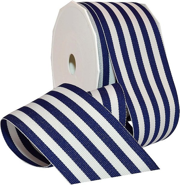 Fita de cetim listrada Morex Ribbon 99540/20-614, 2 1/4 por 20 yd., Azul Royal
