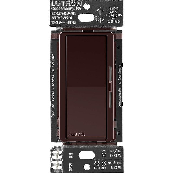 Interruptor de Dimmer Inteligente Lutron Diva para Iluminação Inteligente Caséta | Sem Fio Neutro Necessário | DVRF-6L-BR | Marrom