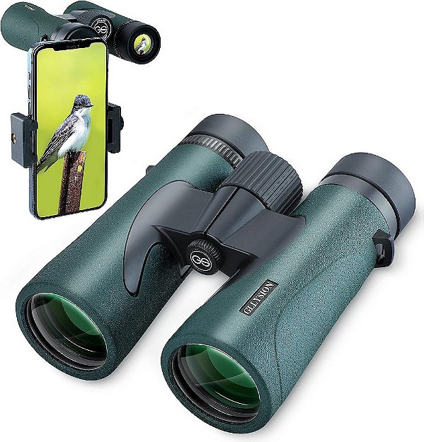 Binóculos Profissionais HD 10X42 para Adultos com Adaptador para Celular, Binóculos de Alta Potência com Prismas BaK4, Binóculos Super Brilhantes Leves e à Prova d'Água Perfeitos para Observação de