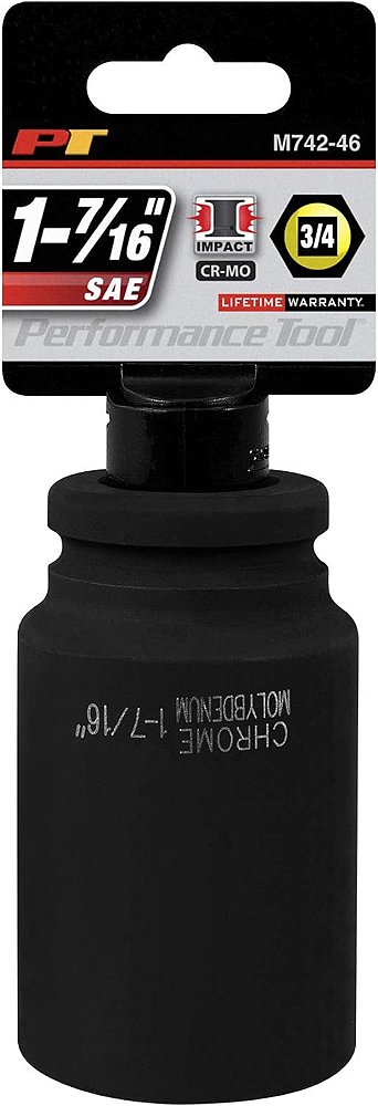 Soquete de impacto de parede profunda de 1-7/16 polegadas 3/4-Inch Drive M742-46 da Performance Tool para aplicações automotivas e industriais pesadas com durabilidade e precisão.