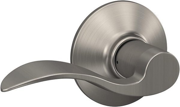 Fechadura de passagem para sala e closet com alavanca de porta Accent Schlage F10 ACC 619, níquel acetinado