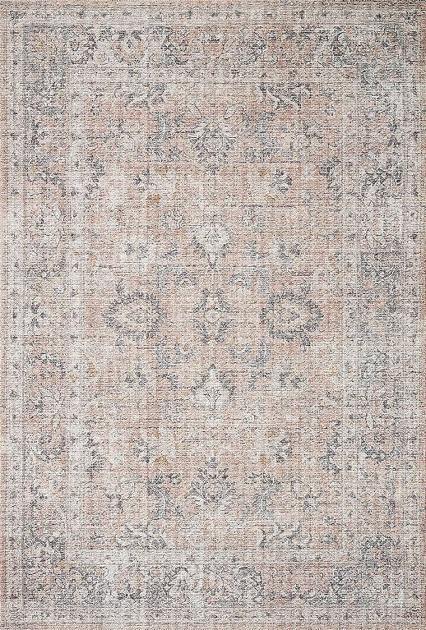 Coleção Loloi Skye, SKY-01, Rosa/Cinza, 2'-6 x 7'-6, Tapete Corredor, Macio, Durável, Inspirado em Vintage, Desgastado, Baixa Altura, Não Solta Pê