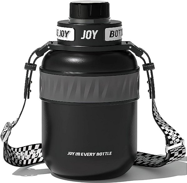 Garrafa de água de aço inoxidável BOTTLE JOY: Tampa à prova de vazamentos, bocal perfeito, duplamente isolada, ecológica, segura para lava-louças e com alça estilosa (Rinoc
