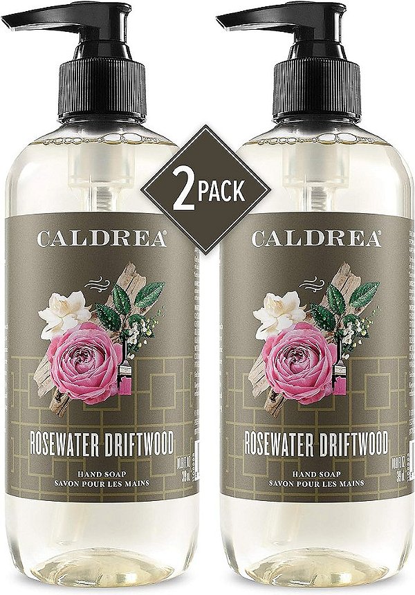 Sabonete Líquido para as Mãos Caldrea, Géis de Aloe Vera, Óleo de Oliva e Óleos Essenciais para Limpar e Condicionar, Água de Rosas e Madeira à Deriva, 10,8 oz