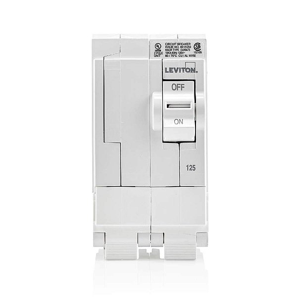 Disjuntor de Circuito em Derivação Padrão de 2 Pólos 125A Leviton LB212, Magnético Hidráulico, 120/240 VAC, Branco