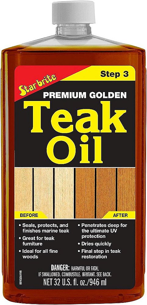Óleo de Teca Dourada Premium STAR BRITE - Selante, Conservante e Acabamento Definitivo para Teca e Madeiras Finas ao Ar Livre - Ideal para Barcos, Móveis, Bancos de Chuveiro - 32 OZ (085