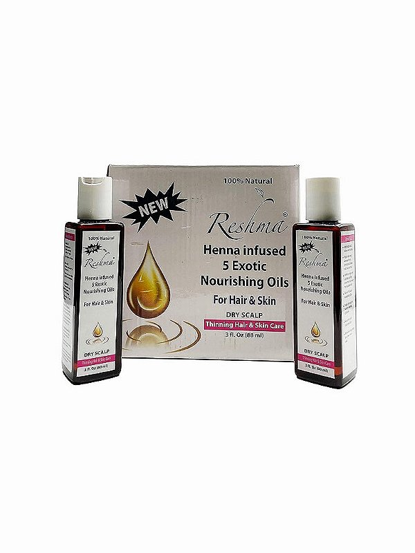 Óleo de cabelo infundido com hena Reshma Beauty para cabelos ralos e pele seca Óleo para manchas mais cheias com ingredientes ayurvédicos para cabelos cacheados, lisos e ondulados Óleo para crescimento
