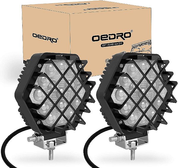 OEDRO 5 Polegadas Luzes de LED 48W 4800LM, Foco Luz Pod Luzes de Condução Off Road para Barco, Jeep, SUV, Caminhão, ATV, Motocicleta (Cobertura Preta)