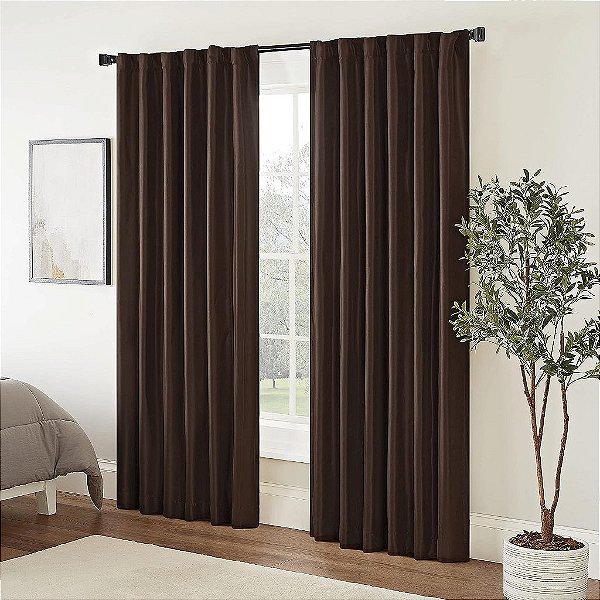 Cortina de janela moderna opaca e térmica Fresno Eclipse com bolso para varão para quarto (1 painel), 52 pol x 108 pol, Espresso