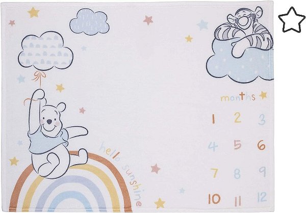 Manta de Bebê Disney Winnie the Pooh Multi Arco-íris & Branca Super Macia, Azul Claro, Branco, Laranja, Amarelo