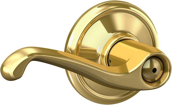 Maçaneta de porta Flair Schlage F40 V FLA 605, Trava de Privacidade para Quarto e Banheiro, Latão Polido