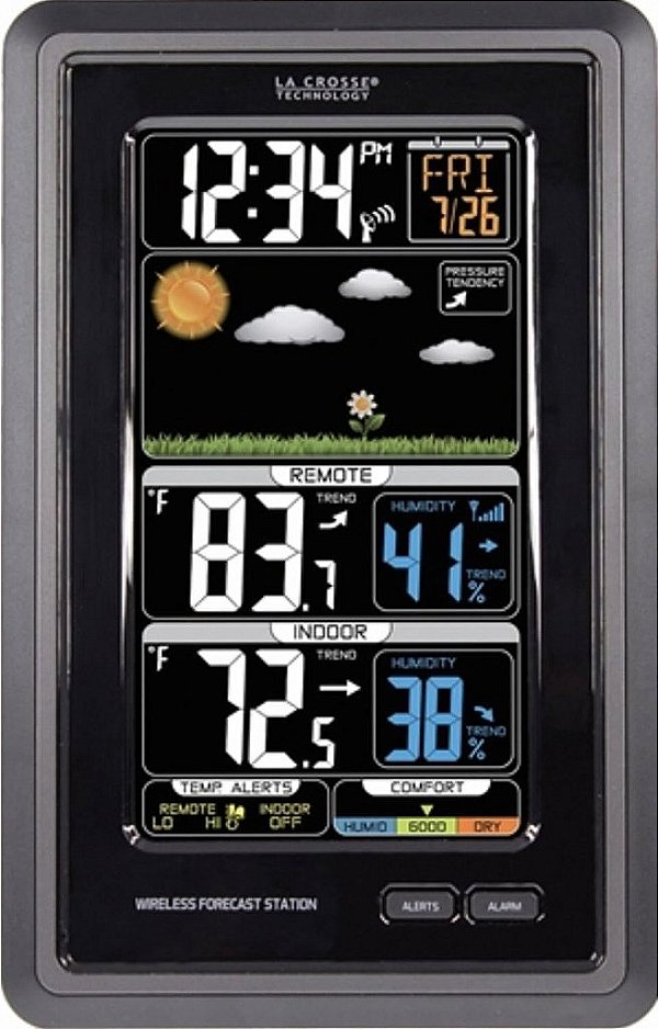 Estação de previsão de cores sem fio La Crosse Technology S88907 Vertical com alertas de temperatura