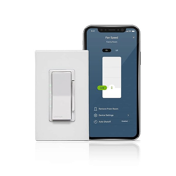 Controlador de Velocidade de Ventilador Inteligente Leviton Decora, Wi-Fi 2ª Geração, Fio Neutro Necessário, Funciona com My Leviton, Alexa, Google Assistant, Apple Home/Siri & Com Fio ou Sem Fio