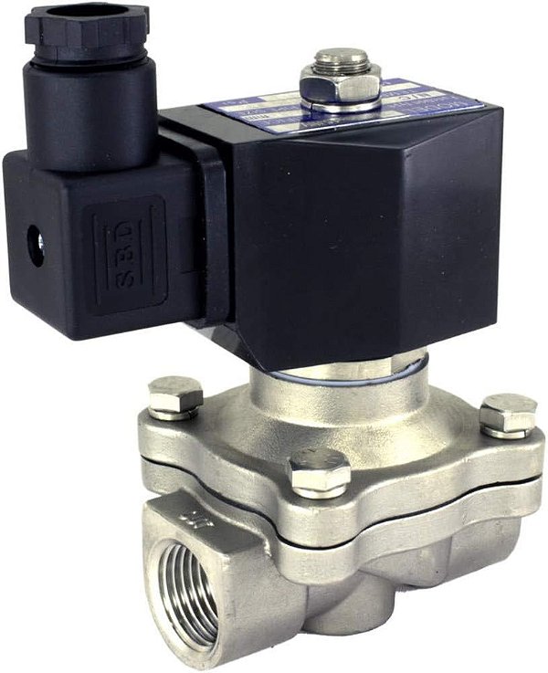 Válvula solenóide de aço inoxidável normalmente fechada de 2 vias Duda Diesel 2WJ16015N: 24v 16 mm 1/2 NPT, Conector fêmea NPT de aço in
