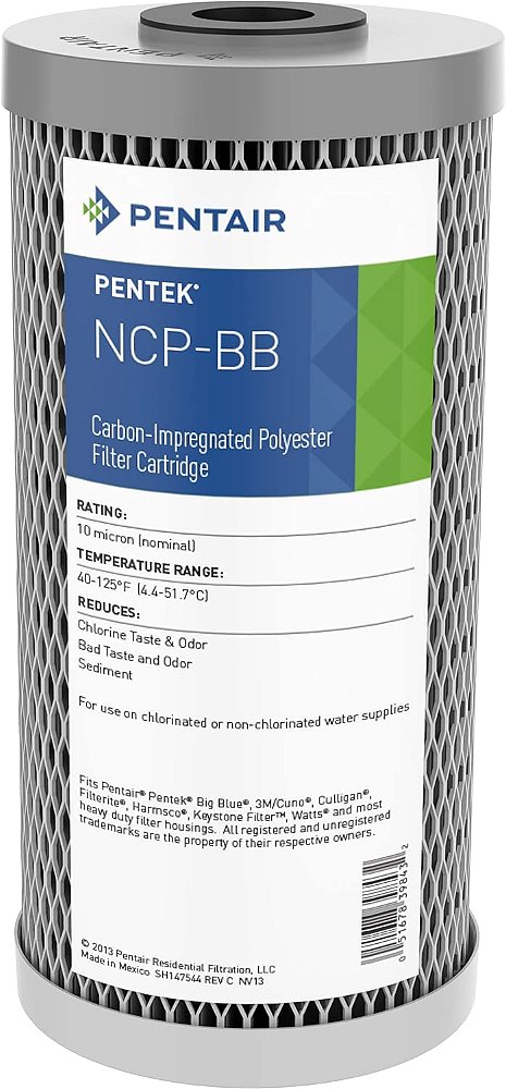 Filtro de água de carbono Pentair Pentek NCP-BB Big Blue, 10 polegadas, cartucho de filtro plissado impregnado com carbono não-celulósico para casa inteira, 10 x 4.5,