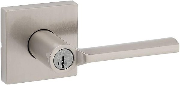 Maçaneta de Entrada com Fechadura e Chave Kwikset Lisbon, Alavanca Reversível Segura com Chave Exterior, Fechadura de Porta, Para Entradas Frontais e Quartos, Níquel Acetinado, Segurança