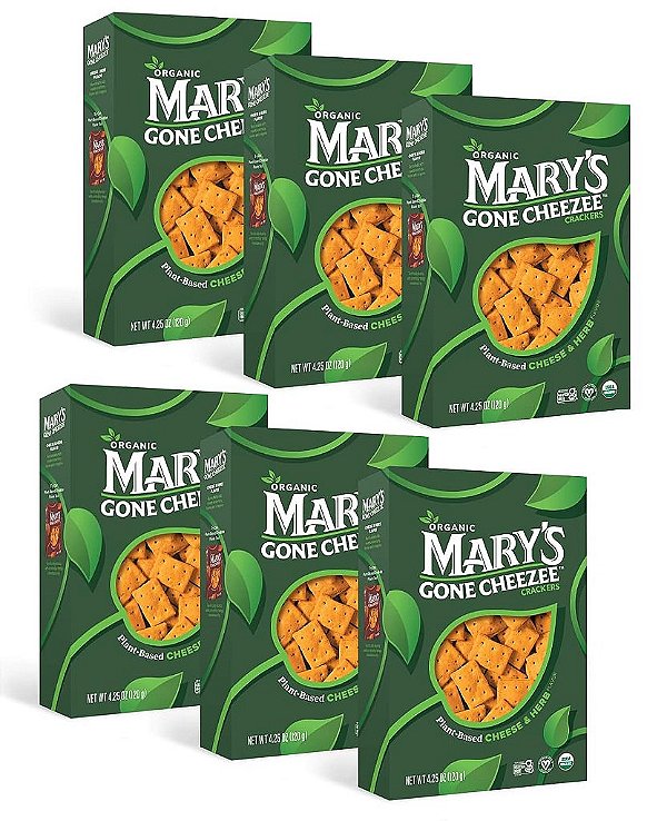 Bolachas à Base de Plantas Cheezee Mary's Gone, Sabor Queijo e Ervas, Vegano, Livre de Laticínios, Lanchinho Orgânico Crocante e Saboroso, Tamanho Família 4,25 Onças (