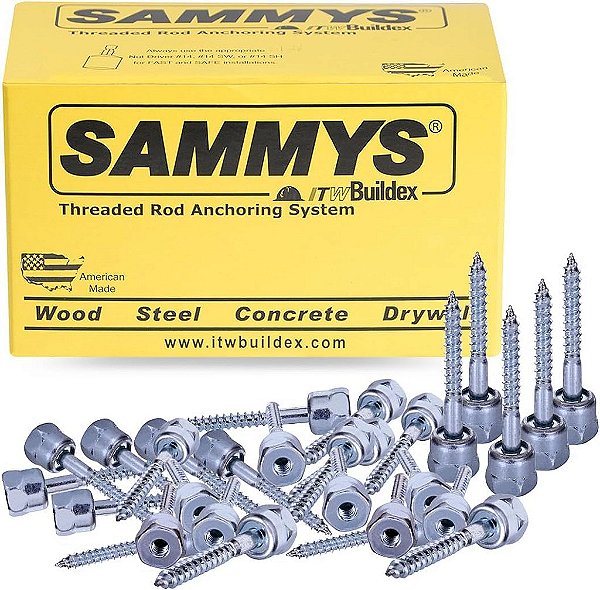 Sammys 8009925-25 Ancoragem de haste vertical super parafuso com haste roscada de 3/8 pol., Parafuso de 3/8 x 2-1/2 pol., para Madeira (Pkg.=25), Zinco