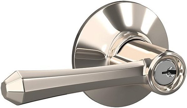 Maçaneta SCHLAGE F51A DMP 618 PLY Dempsey com Fechadura de Entrada com Chave e Acabamento de Plymouth, Níquel Polido