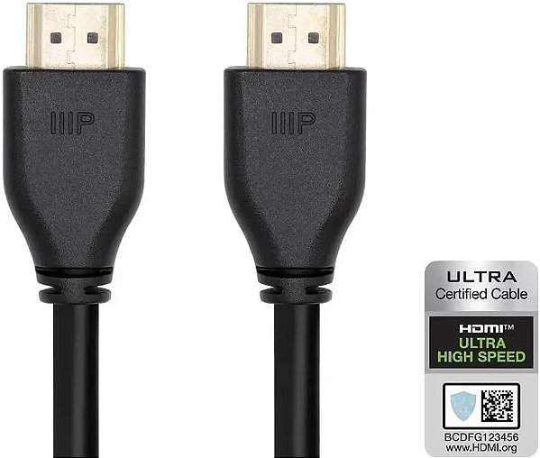 Cabo HDMI Ultra High Speed Certificado 8K da Monoprice - Até 8K@60Hz, Classificado CL2, 48Gbps, 25 pés, preto