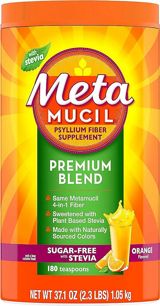 Metamucil Premium Blend, Suplemento Diário de Pó de Fibras de Psyllium, 4-em-1 Fibras para a Saúde Digestiva, Sem Açúcar com Stevia, Fibras de Origem Vegetal, Sabor L