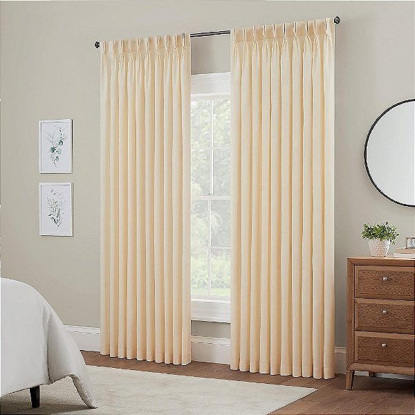 Cortina de janela com pregas franzidas Waverly Serendipity 10 para filtro de luz com bolso de haste para sala de estar (1 painel), 50 pol. x 84 pol., Marfim