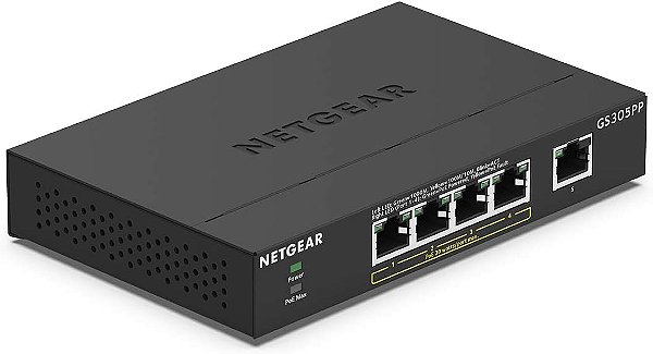 Switch PoE Gigabit Ethernet Não Gerenciado de 5 Portas da NETGEAR (GS305PP) - com 4 x PoE+ @ 83W, Montagem na Mesa ou Parede