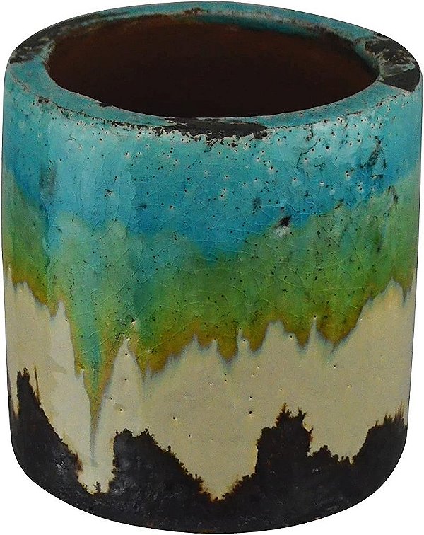 Vaso de Flores de Cerâmica Esmaltada Red Carpet Studios, 4.33, Azul Multicolorido Natural