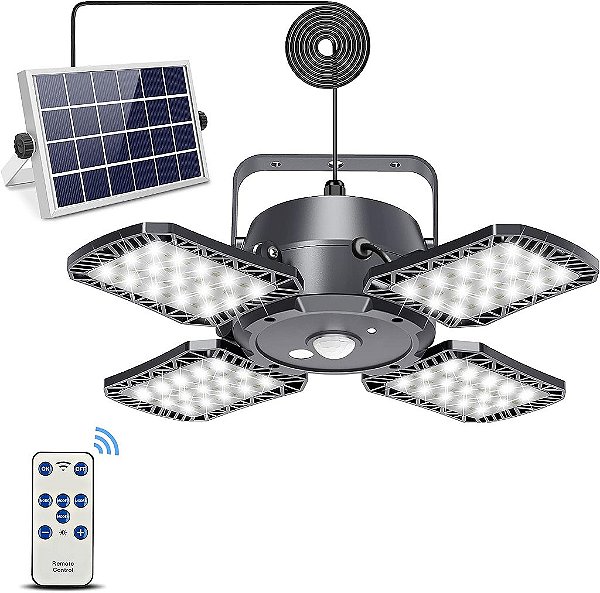 Luminárias Solares Pendentes Latband para Área Externa e Interna com Controle Remoto, Luz Solar para Galpão 120° Ajustável 1000LM à Prova D'água IP65 Luzes de Sensor de Movimento Solar 4