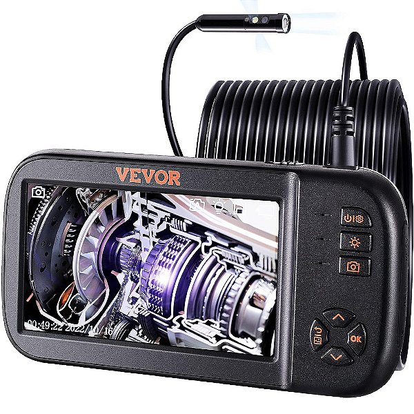 VEVOR Endoscópio Industrial de 3 Lentes, Câmera de Inspeção de Borescope Digital HD 1080P de 4,5 Polegadas, Tela IPS à Prova d'Água IP67 com 8 Luzes LED,