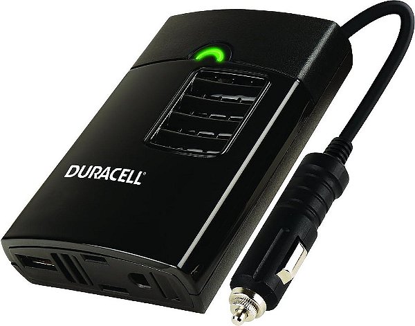 Inversor de Energia Portátil Duracell Power DRINVP150, 150 Watts de Pico (130w Contínuos), Preto