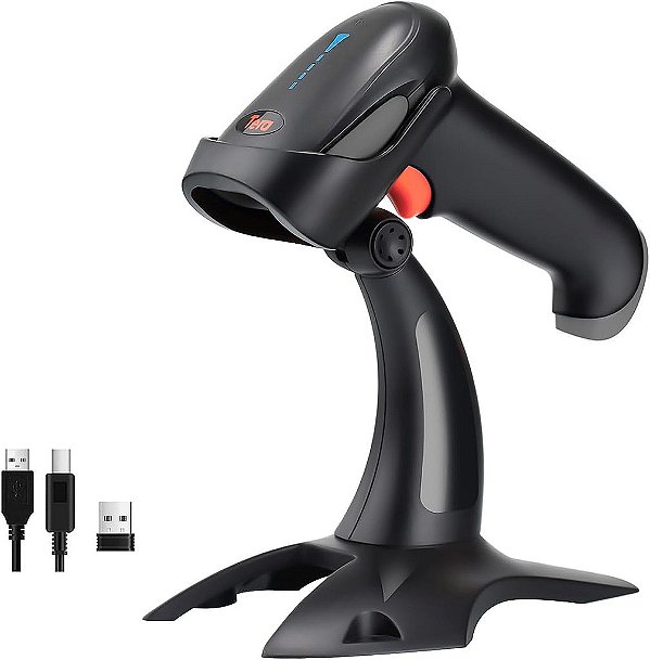 Indicador de Nível de Bateria sem Fio 1D 2D QR Scanner de Código de Barras 3 em 1 Tera Pro 2023, Funciona com Bluetooth e 2.4G sem Fio e USB com Vibração Alerta HW