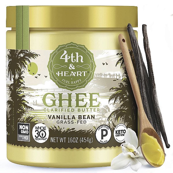 Ghee de baunilha com erva alimentada com capim 4th & Heart, 16 onças, Keto, criado em pastagem, não transgênico, livre de lactose e caseína, certificado Paleo.