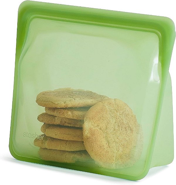 Bolsa de Armazenamento de Silicone Reutilizável Stasher, Recipiente para Armazenamento de Alimentos, Seguro para Microondas e Lava-louças, à Prova de Vazamentos, em Pé - Mega, Verde