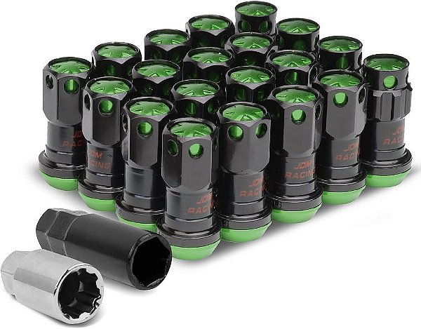 Porcas de roda fechadas DNA MOTORING LN-ZTL-9016-15-GN 16Pcs M12 x 1.5 + 4Pcs porcas de segurança + Chave + Adaptador de extensão, 22mm de diâmetro