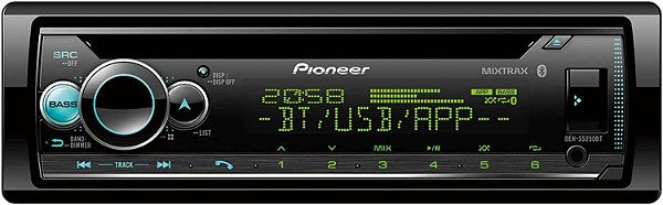 Receptor estéreo Pioneer DEH-S5100BT com Bluetooth integrado, CD, MP3, USB frontal, Auxiliar, Pandora, AM/FM, controles integrados para iPod, iPhone e iPad, conexão dupla para telefone no painel.