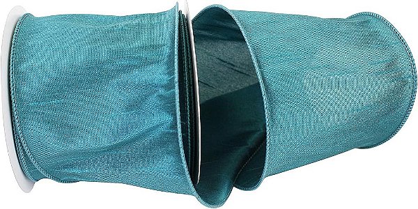 Fita com Fio Dupioni Supreme Ribbon, Borda com Fio, 10 Jardas x 10 Polegadas, Jade