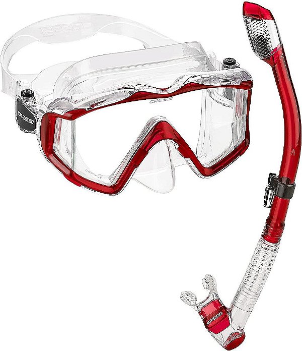 Máscara Panorâmica de Ampliação e Snorkel Seco Cressi para Mergulho Livre e Mergulho com Máscara: Pano 3 + Supernova Dry - Desenvolvido na Itália