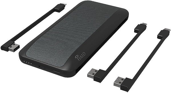 HALO 10000 AC - Contém uma bateria interna de 10.000mAh com plugue de parede AC embutido e cabos de carregamento - Preto