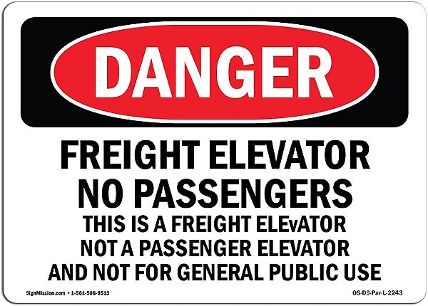 Placa de Perigo OSHA - Elevador de Carga Proibido Passageiros | Placa de Alumínio | Proteja Seu Negócio, Canteiro de Obras, Área de Compras | Fabricado nos EUA