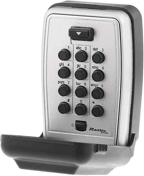 Caixa de bloqueio de chave montada na parede Master Lock com botão de pressão para chaves de casa, cofre de chave externo com fechadura de combinação, capacidade para 5 chaves, 5423D, preto