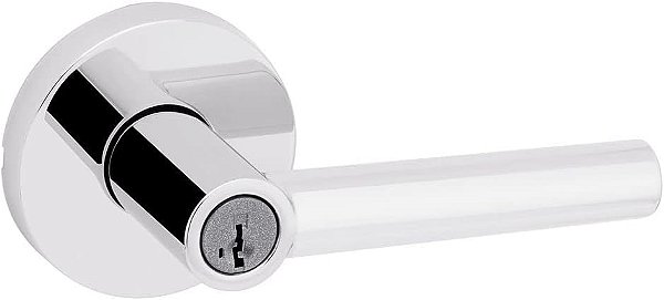 Maçaneta de porta de entrada Kwikset Milan com fechadura e chave, alavanca reversível com chave segura para área externa, fechadura para portas, para entrada frontal e quartos, cromo polido, segurança Smartkey resistente